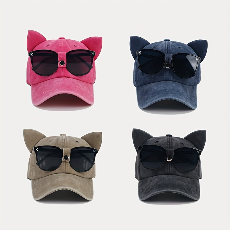 

Aviator Glasses Cute Cat's Ears (steamed Cat-ear Shaped Bread) Baseball Cap Female Literature Retro Wash Cap Outdoor Sun Visor