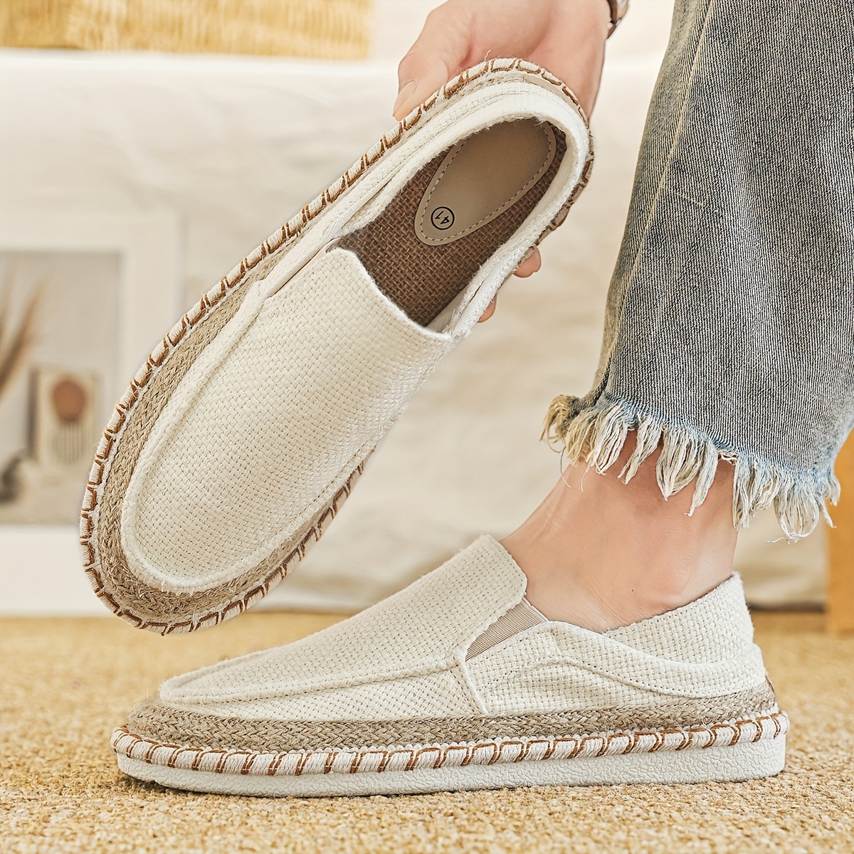 mens solid color traditional slip on breathable walking shoes comfy non slip casual shoes for mens outdoor activities details 2