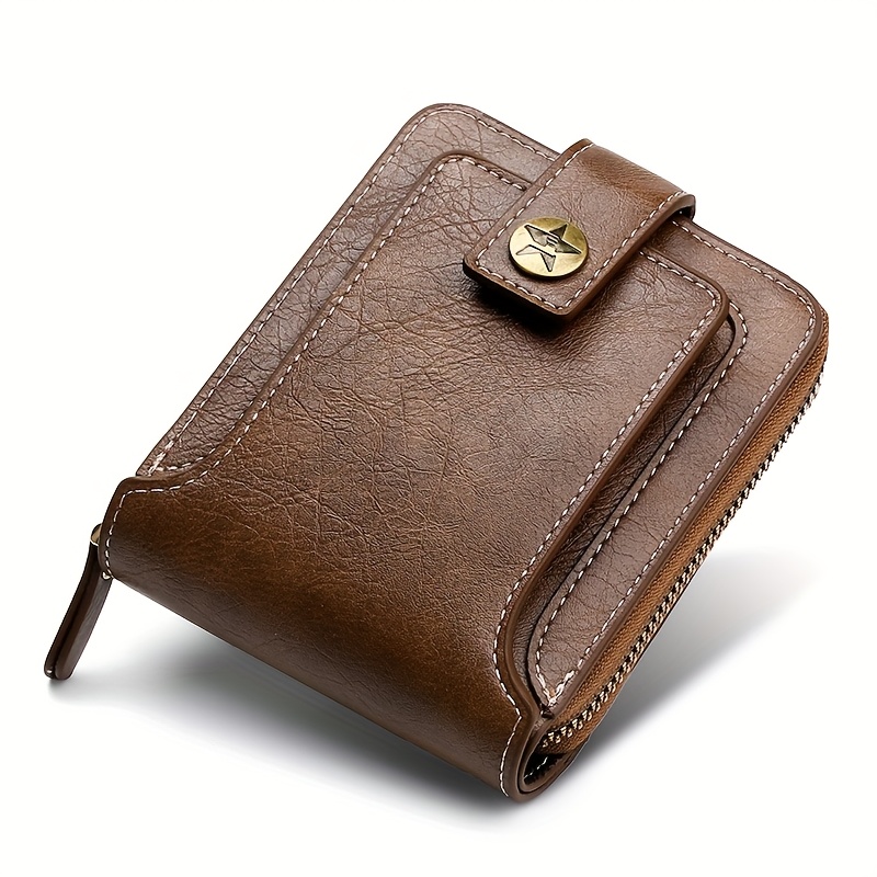 TEMU 1 Customized Men's Name Wallet Gift - Men's Fashionable Faux Leather Wallet, Brown, With Tree Pattern, Snap Closure, Zipper Credit And ,