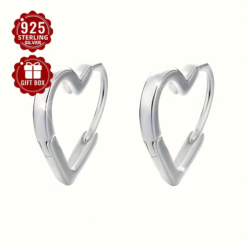 

2pcs S925 Pure Silvery Small Love-shaped Ear Clip, Fresh And Sweet Japanese And Korean Style, Valentine's Day Gift For Girls, Low-allergy Women's Ring-shaped Earrings about 1.3g