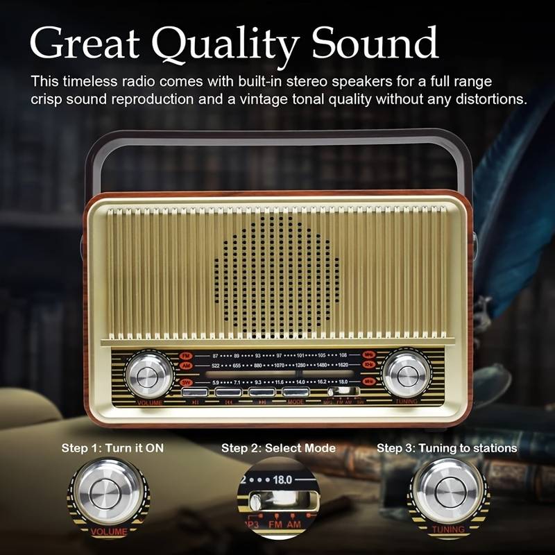 Radio Rétro Bluetooth Portable - AM/FM/ondes Courtes - Batterie Rechargeable 1200 MAh - Design Vintage Rouge