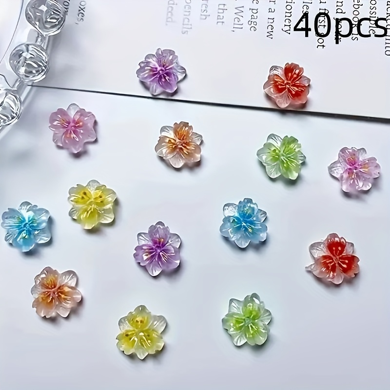 40pcs Luminous Nail Charms, Translucent 3d Resin Petals, For Nail Art Design, Unscented Nail Jewelry Decor
