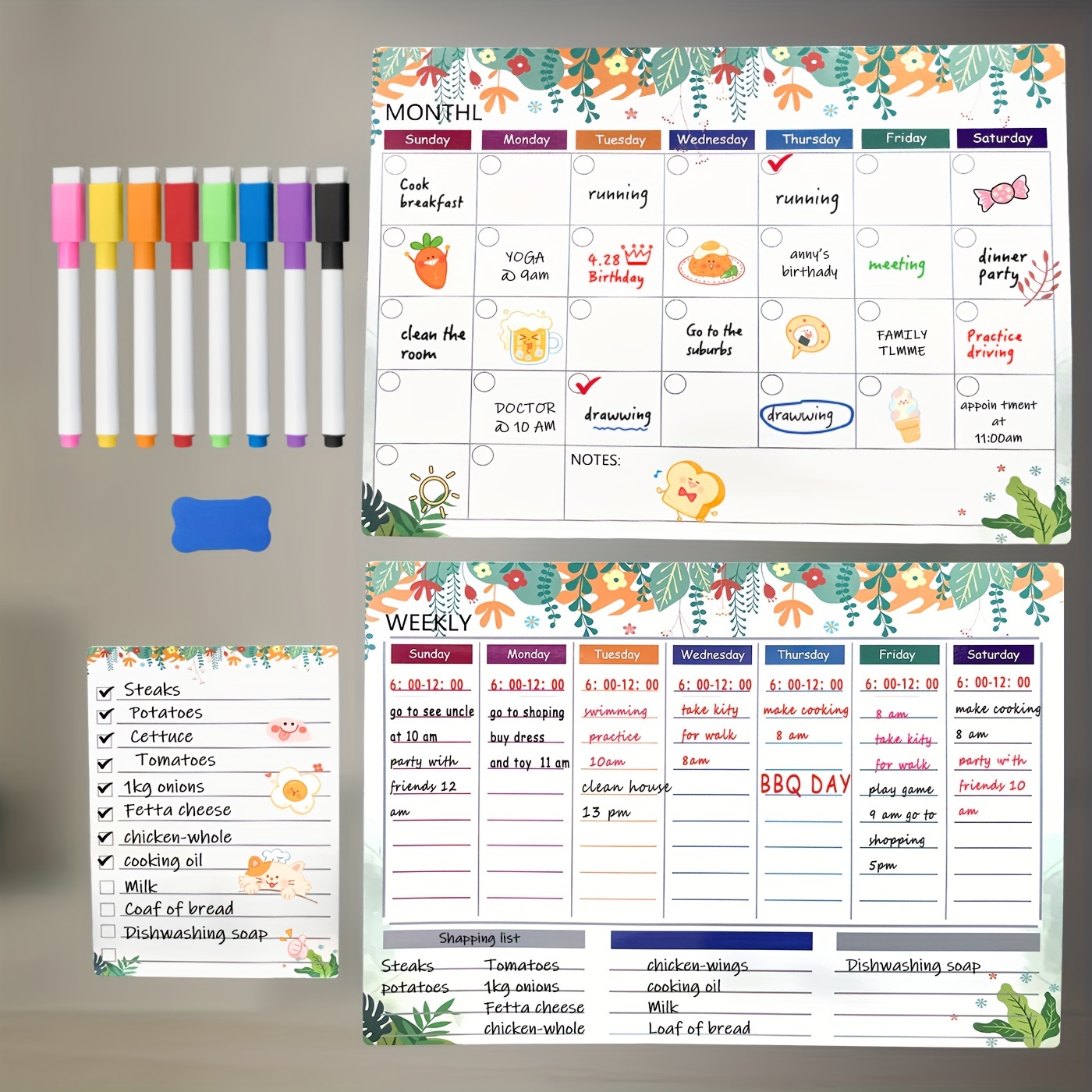 

Magnetic Dry Erase Boards Set - Versatile Organization Tools With Monthly, Weekly Calendars And Daily Notepads For Refrigerators, Walls, And Fridges - Enhance Productivity And Stay Organized