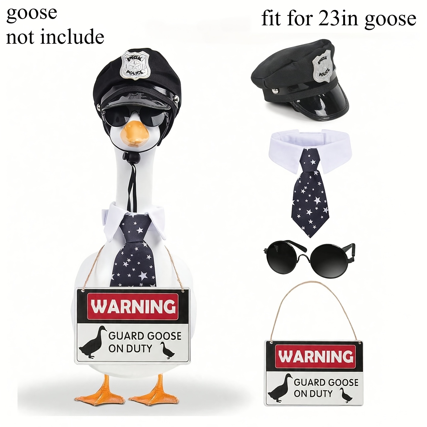 TEMU Tenue de Porche de Géese de Garde de Police pour Statue de Géese de 23 pouces, Casquette de Police, Lunettes de Soleil Rondes, , Cravate à