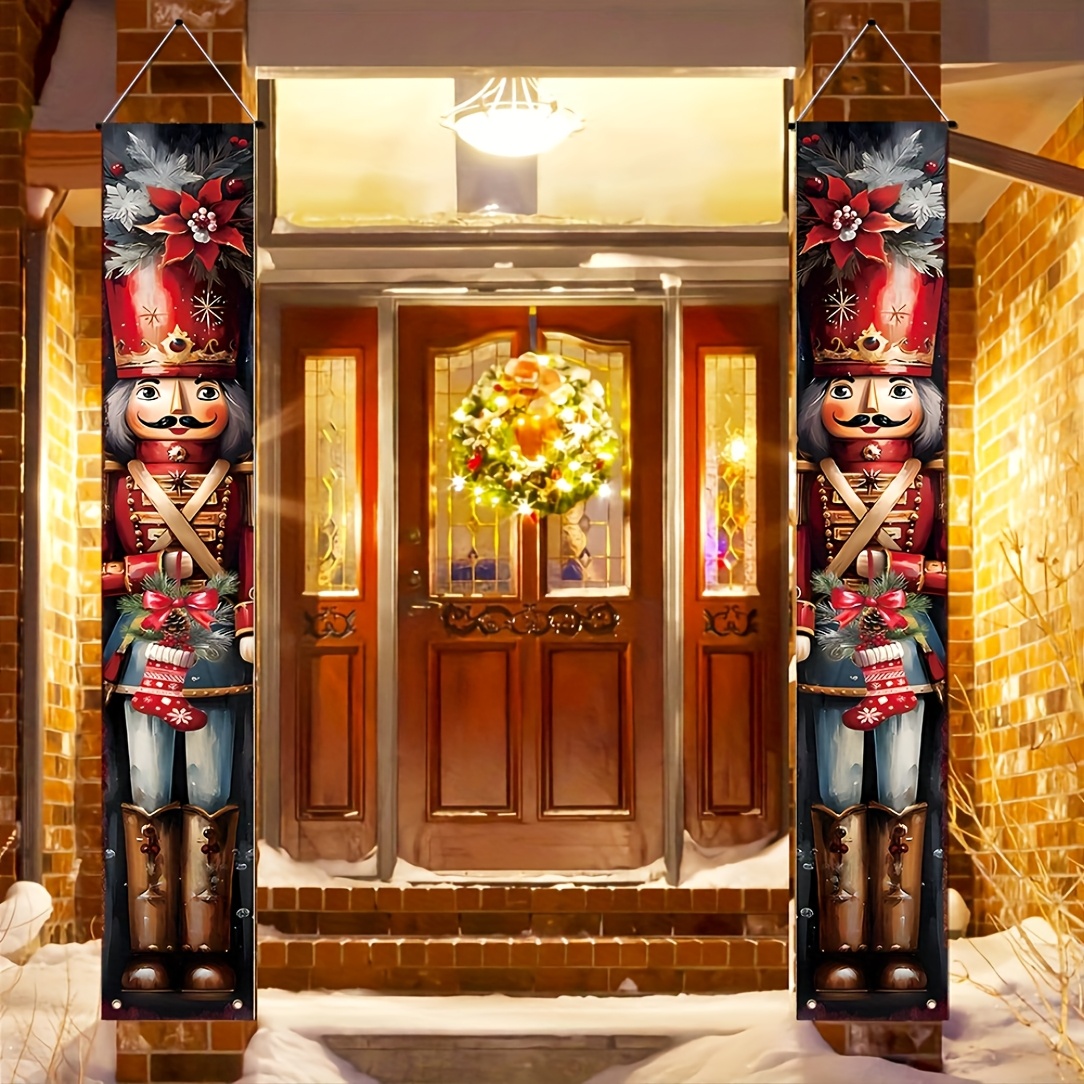 

Christmas Nutcracker Door Banners - 1 Pair Polyester Fiber Party Decor, Nutcracker Soldier Design, Non-electrical, Holiday & New Year Decoration