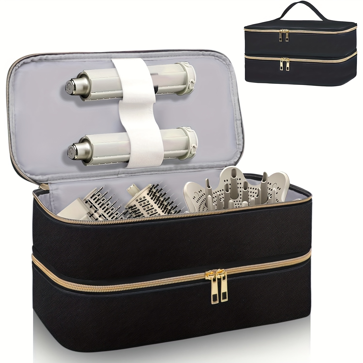 TEMU Double Layered Travel Bag, Double Layered Hair Accessory Travel Bag, Rocking Hair Styling Suitcase, Suitable For Hair Dryers/shark / And Hair