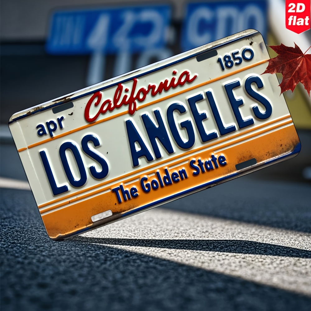 TEMU Vintage Los Angeles California Kennzeichen Metallschild - "Apr 30, 1850 California Los Angeles State" mit Rotblatt-Design, strapazierfähiges
