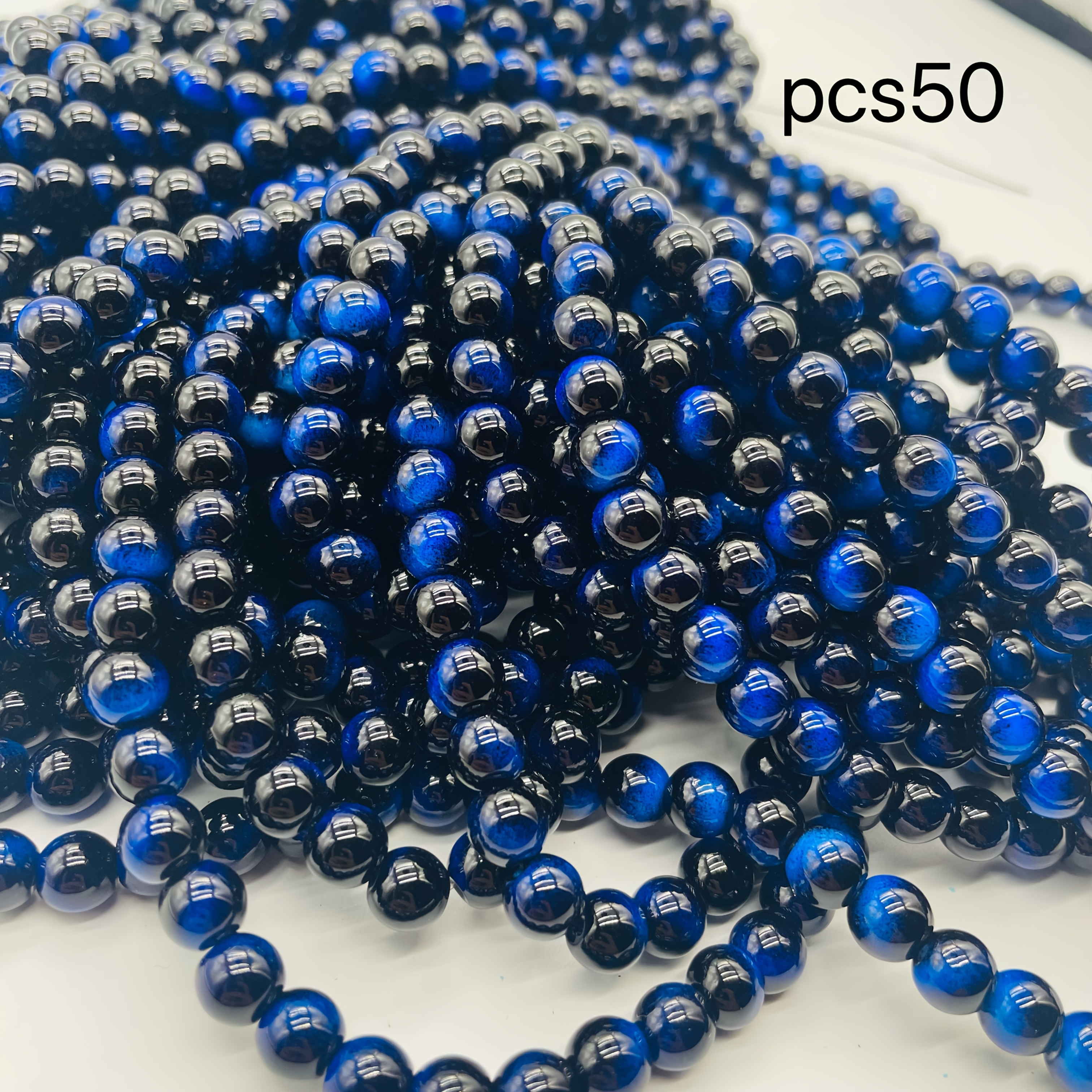 E-shop Perlen Premium Tigeraug 8mm Lose Perlen Schmuck Zubehör Lackierte Runde Perlen Halbfertig 50 Stück