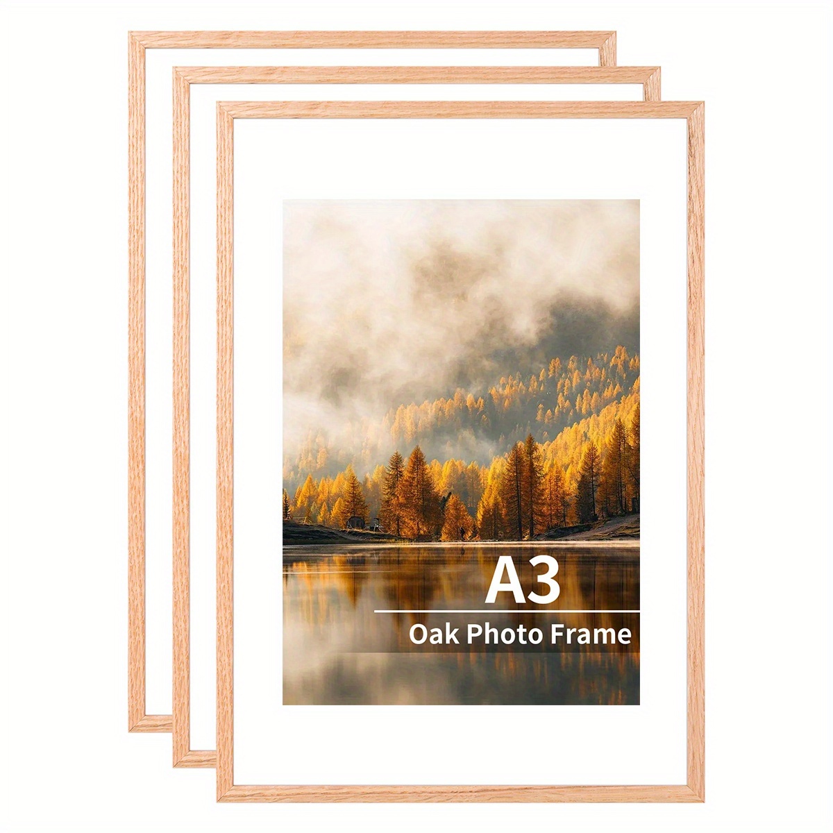 TEMU 1/3pcs, 30x40cm/12x16in Oak Photo Frame, A3 Solid Wood Picture Frame, A4 Stand Desk Wooden Picture Frame, Home Wall Decoration Picture Frame,