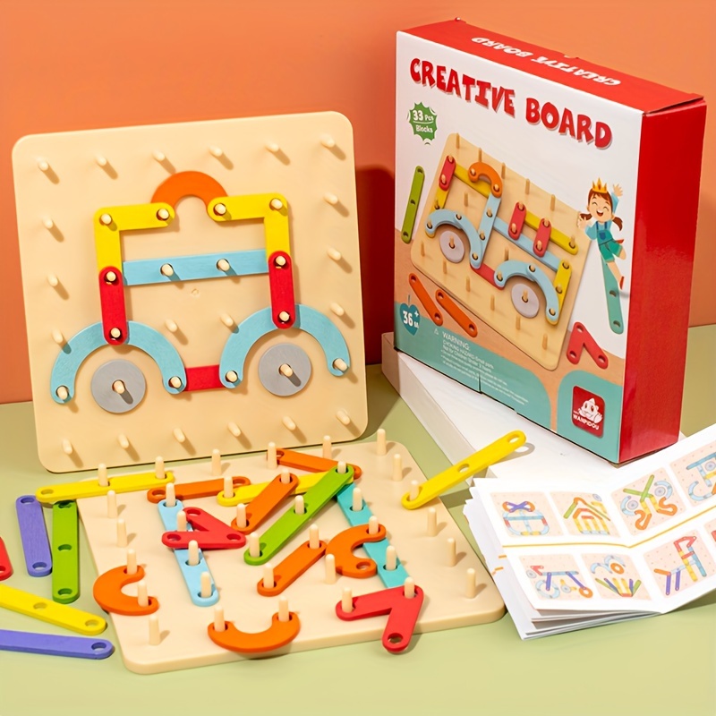 

1set Montessori Early Education Alphanumeric Building Blocks, Creative Board, Various Shapes With Puzzle Set Columns