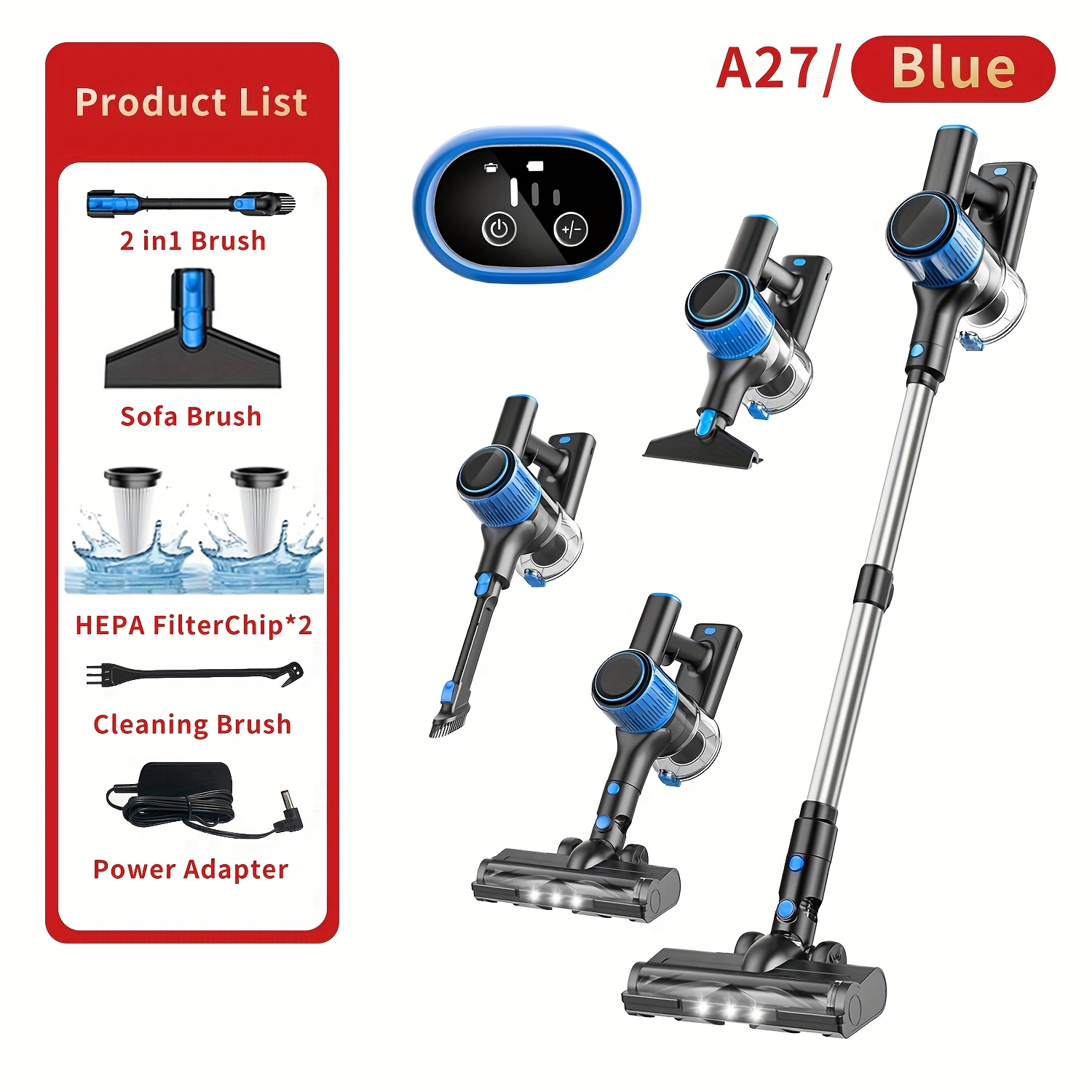 TEMU High Suction Household Vacuum Cleaner, 45 Minutes Running Time, 3 Suction Modes, With Anti- Brush And Upgraded Green Light, 8-1 Combination Mode