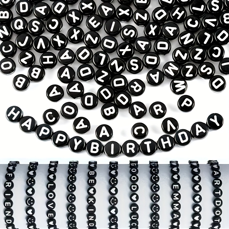 TEMU 500 Stück Schwarz-Weiße Acryl Buchstaben Perlen, 4X7mm, A-Z Buchstaben mit Löchern, Geeignet für Armband, Halskette und Schmuckherstellung -