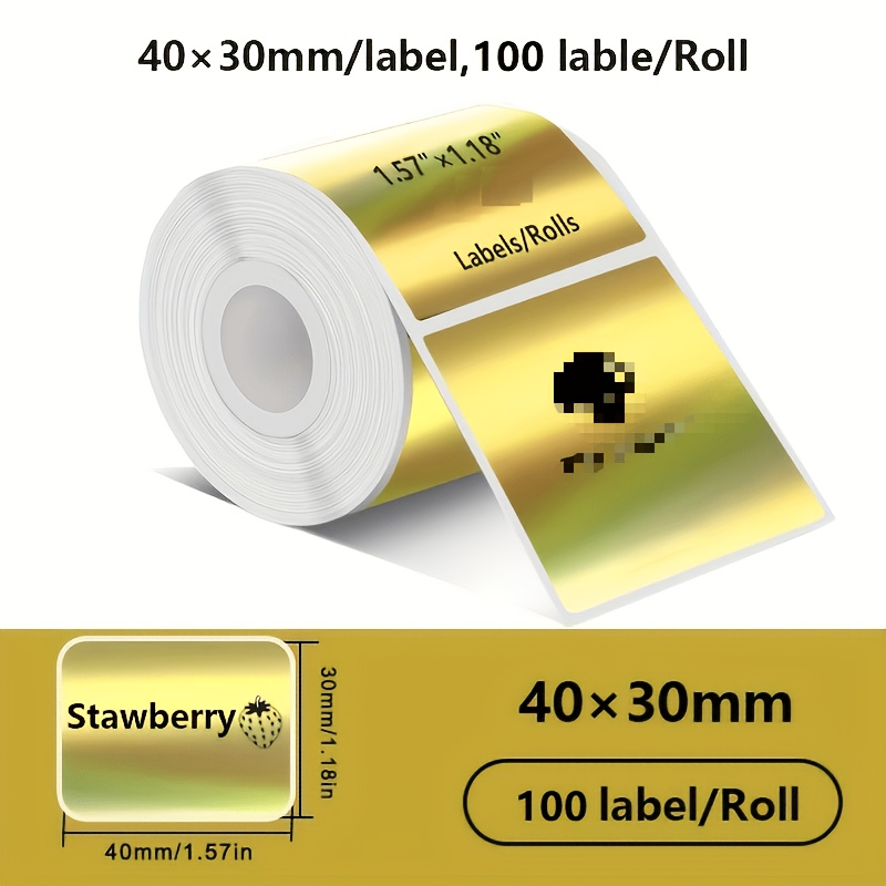 TEMU (50 X 30/40 X 30) 1 Rouleau d'Étiquettes Laser Dorées, 100pcs/Rouleau d'Étiquettes Laser Dorées, Pack Rouleau Unique, Utilisé pour Prix, Nom,