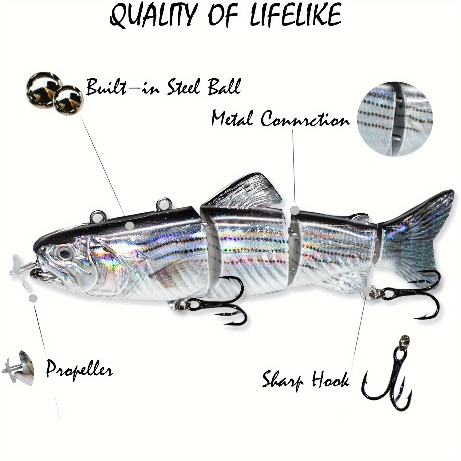 8.8 Animated Lure Salt Water, Self-Swimming Fishing Bait, USB Rechargeable, Real-Life Skin and Swim Mimic