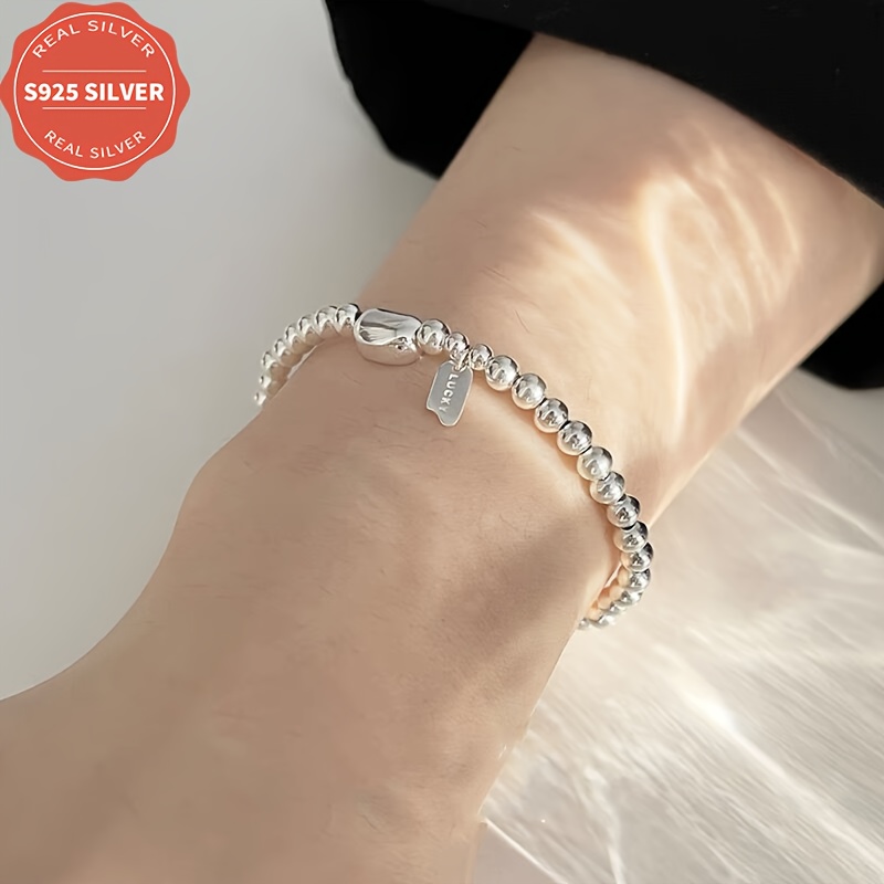 

Quality, Elegant 925 Sterling Silvery Vintage Coin Bead Bracelet, Hypoallergenic, Perfect Gift For Women, Suitable For All , Includes Anti-tarnish Box, 4.9g