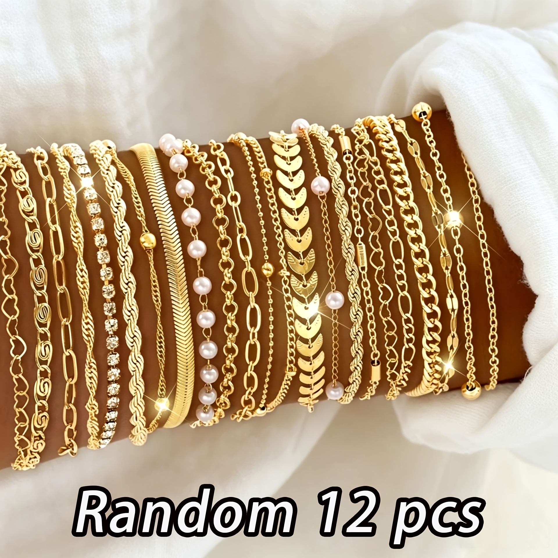 TEMU Lot de 12 bracelets aléatoires à chaîne avec cœur artificiel, lot de bracelets empilables de style bohème pour vacances en , lot de bracelets