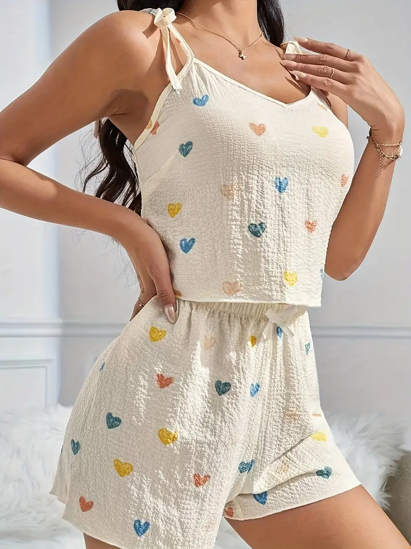 womens sexy pajama sets heart pattern strapless short sleeve polyester blend spring summer fall loungewear wear spring summer loungewear design polyester blend Product details 0
