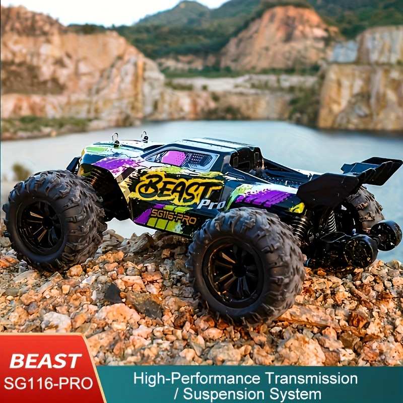 New SG116 2.4GHz Professional RC Car: 1:16 Scale 4WD Alloy High-speed Off-road Climbing Vehicle, LED Lights Perfect For Beginners Men'S Present Truck Hobby Cars Toy Gift For Birthday, Halloween