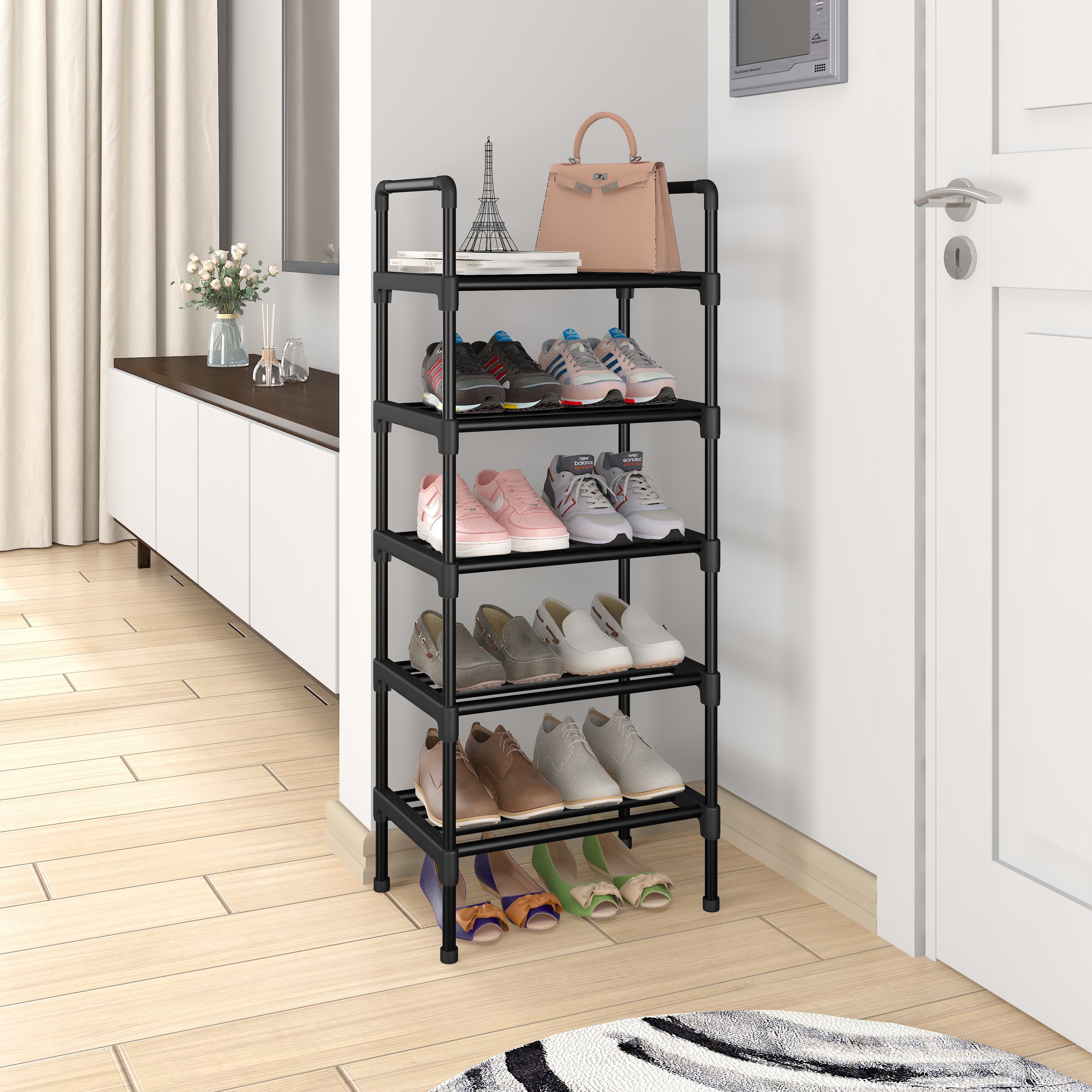 

Space-saving 5-tier Shoe Rack - Narrow, Stackable Design For Closet & Entryway Organization, Metal/plastic Construction