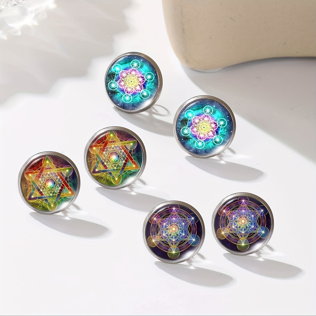 Men's Vintage-Inspired Metatron Cube Stud Earrings