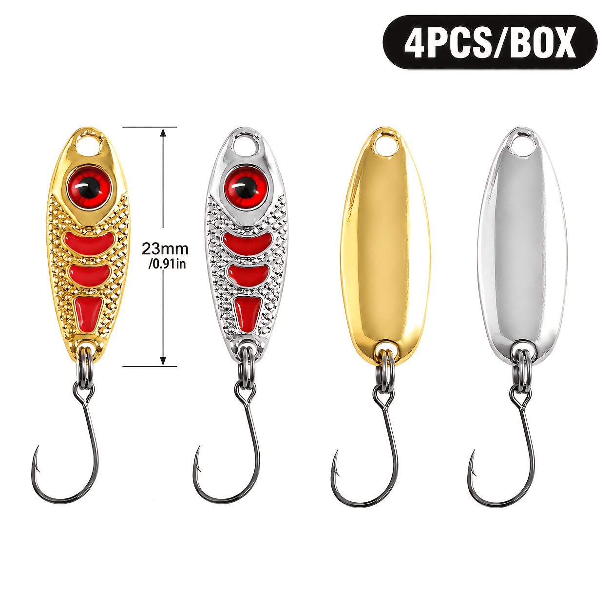 TEMU 4pcs Lure Spoon Set, Mini Metal Spoon-shaped Bait, Single Hook Design, For Stream Freshwater Fishing For Masu, , And Trout