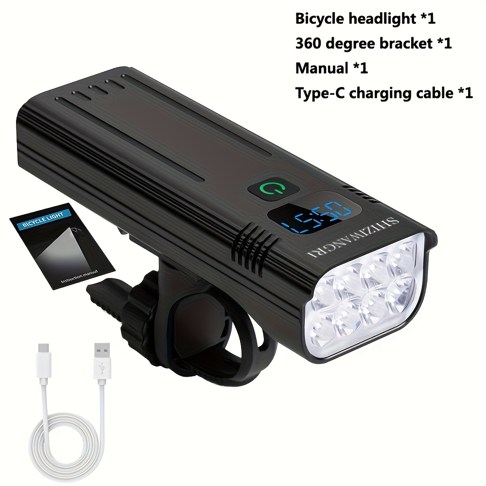 SHIZIWANGRI 10000mAh Fietsverlichting USB Oplaadbaar 5 Lichtmodi 8*LED Highlight Bergweg Fiets Voorlicht Lamp Vermogensdisplay Fietslamp Zaklamp Aluminiumlegering Fietsaccessoires