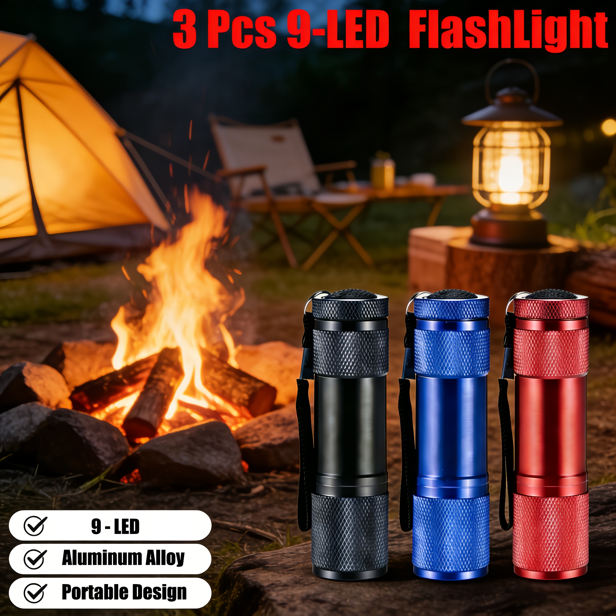 TEMU 3pcs Led Mini Flashlights| , Aluminum Alloy, Non-water Resistant, Battery Powered, Assorted Colors With Lanyard- Best Tac Torch Light For Adult,