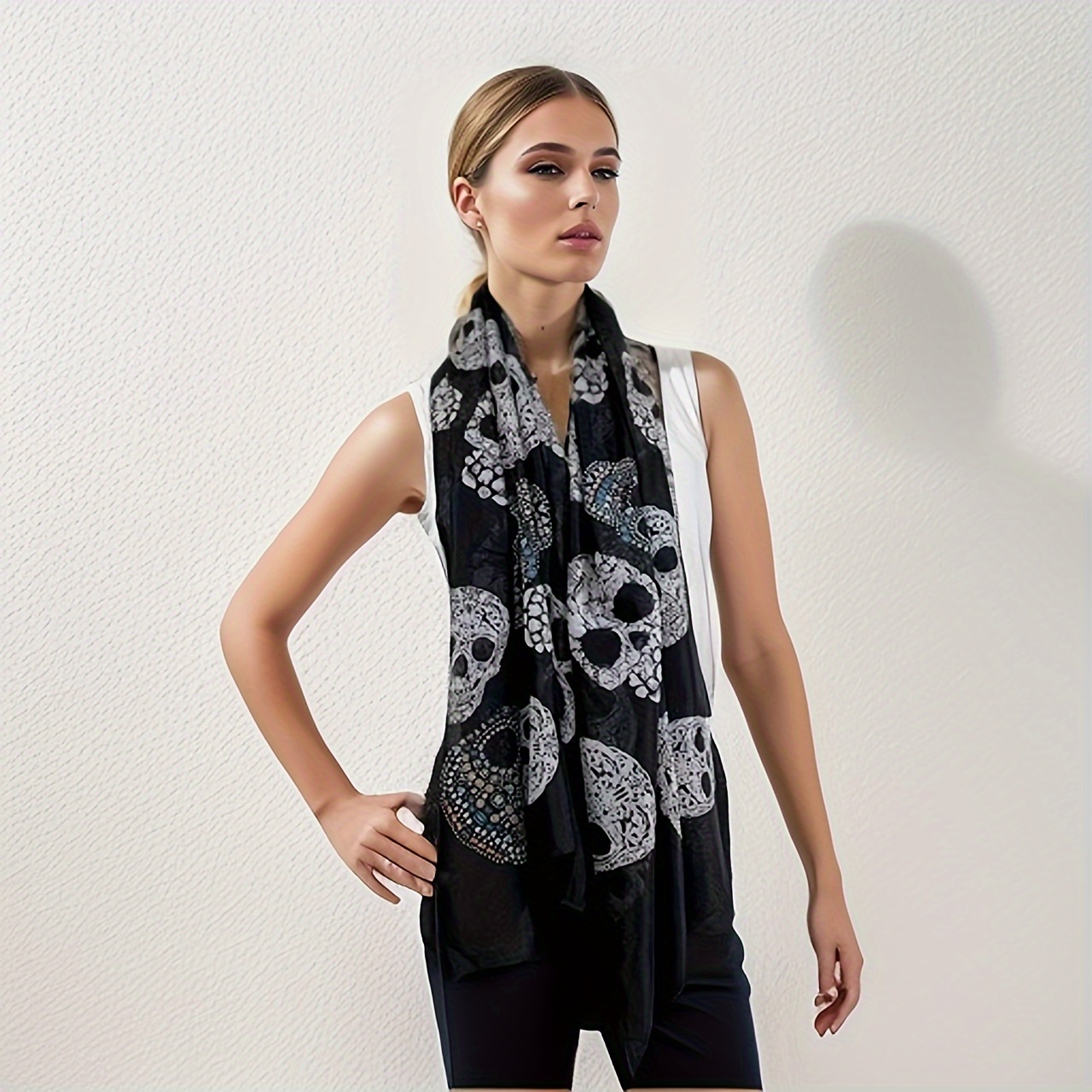 

Skull Printed Oversized Bandana, Holiday Scarf, Decorative Scarf