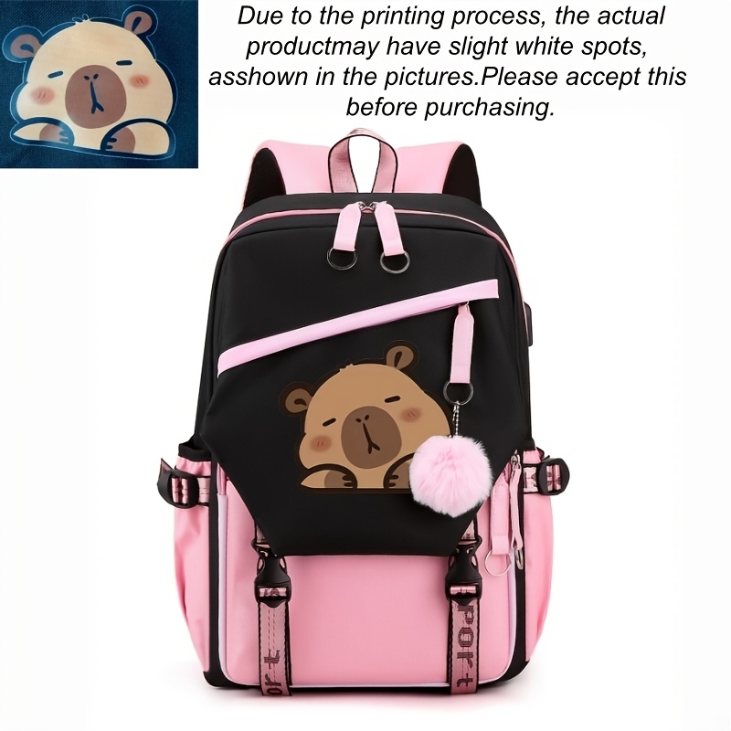 TEMU Customizable, High-quality, Large-capacity, Multi-functional Backpack In A Solid Color, Featuring A Simple, Cute, And , And Printed With A