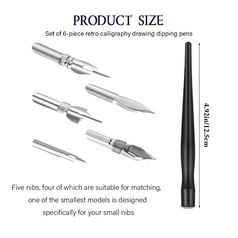 TEMU Slant Calligraphy Set, Comic Nib Set, Liquid Writing Pen, Calligraphy Dip Pen And Nib Set With 5pcs Stainless Steel Nib Replacement Nibs For