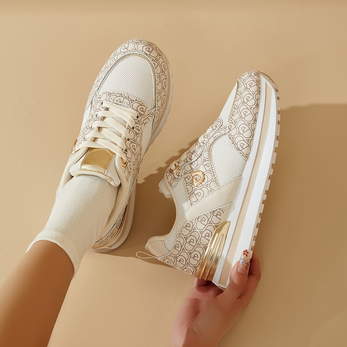 Women's Thick-Soled Height-Increasing Sneakers, Trendy Lace-Up Platform