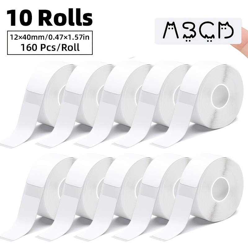 TEMU 10 Rolls Thermal Label Stickers 12x40mm (0.47x1.57 Inch), 160 Sheets/roll, Compatible With P15, D30 Models, Ideal For Office And Home, School,