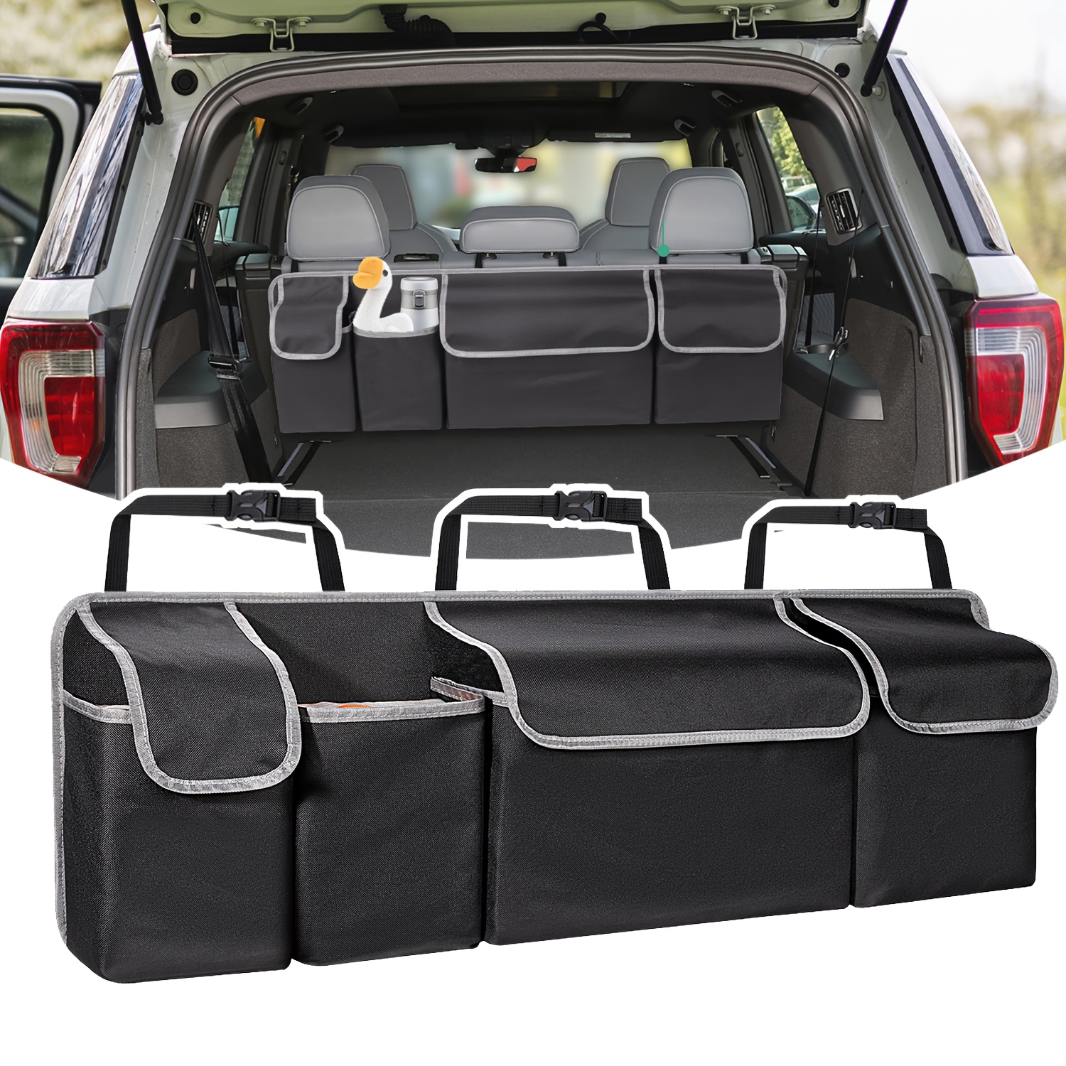 

1pc Oxfor Ford Folding Car Storage Organizer With 4 Pockets, Rear For Seat Back Storage Bag, Large Capacity For , Improved Trunk Space Utilization And Organization