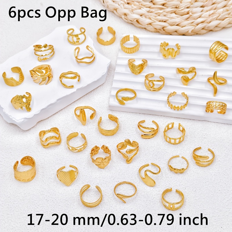 TEMU Venta al por mayor 6 piezas/paquete Anillo apilado de moda para mujer, anillos retro para , presión de aceite dorada, tamaño 17 mm, acero