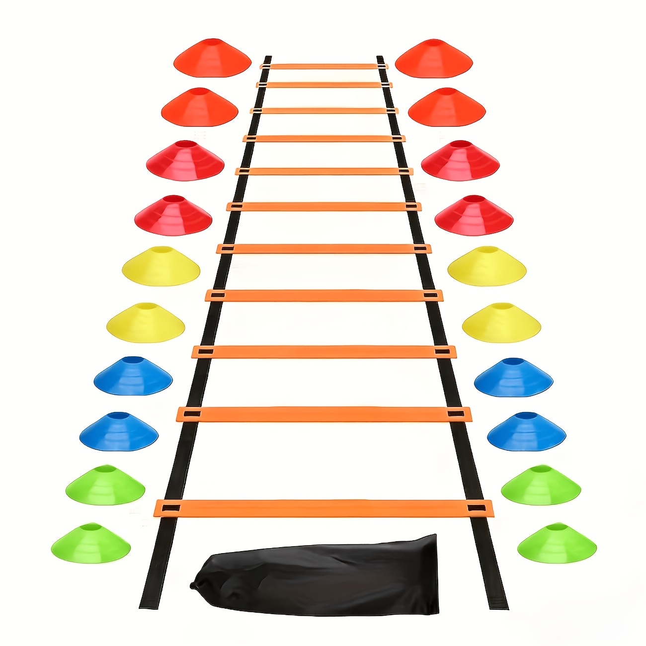 TEMU Outdoor Agility Ladder Orange Set: Includes Soccer Training Equipment - Speed Ladder, Cone Markers, And A Carry Bag For Soccer Fitness Training