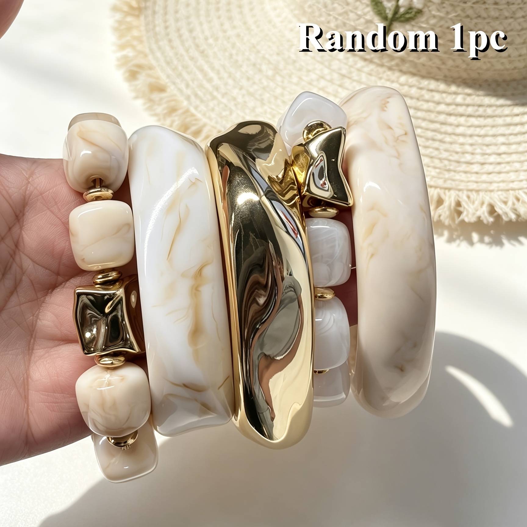 TEMU Random 1pc Women's Fashion Bracelet, Bohemian Style, Fashionable And Luxurious Old Money Style, Light-colored Ccb Acrylic Synthetic Resin