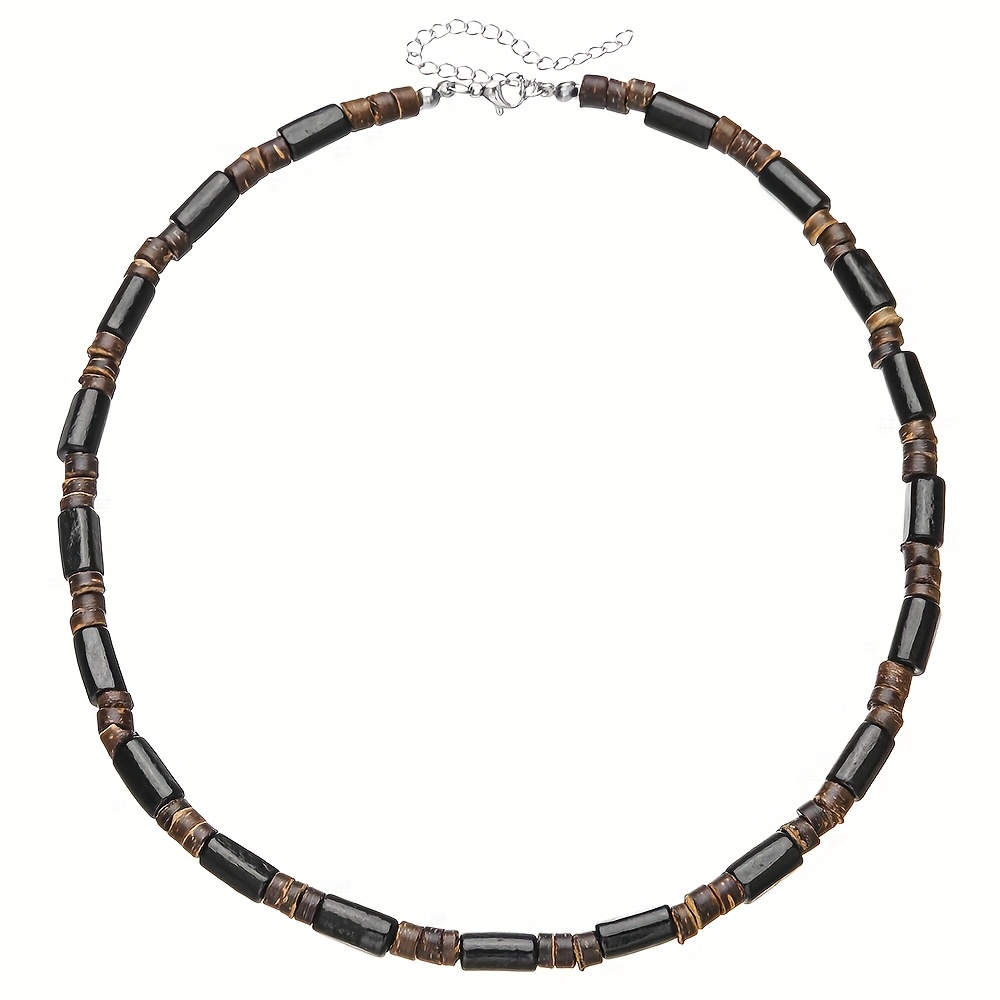 Handcrafted Men's Wooden Bead and Coconut Shell Necklace