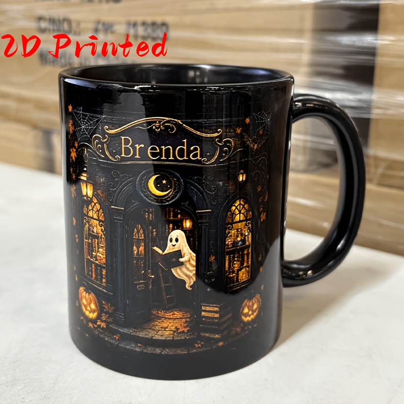 TEMU 2d Printed Personalized Reading Mug Ghost Cat Ceramic Coffee Cup Halloween (11oz)