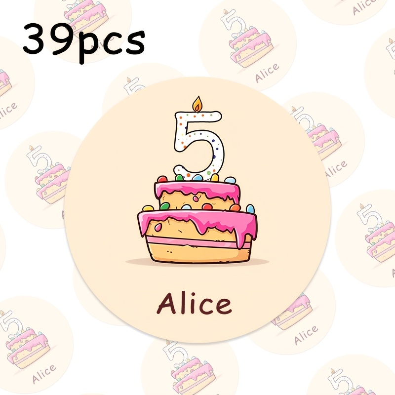 TEMU 19/39/59pcs, Custom Birthday Cake Round Stickers, Customizable Name And Age Numbers, Suitable For Birthday Party Favors Sealing, Gift Bag