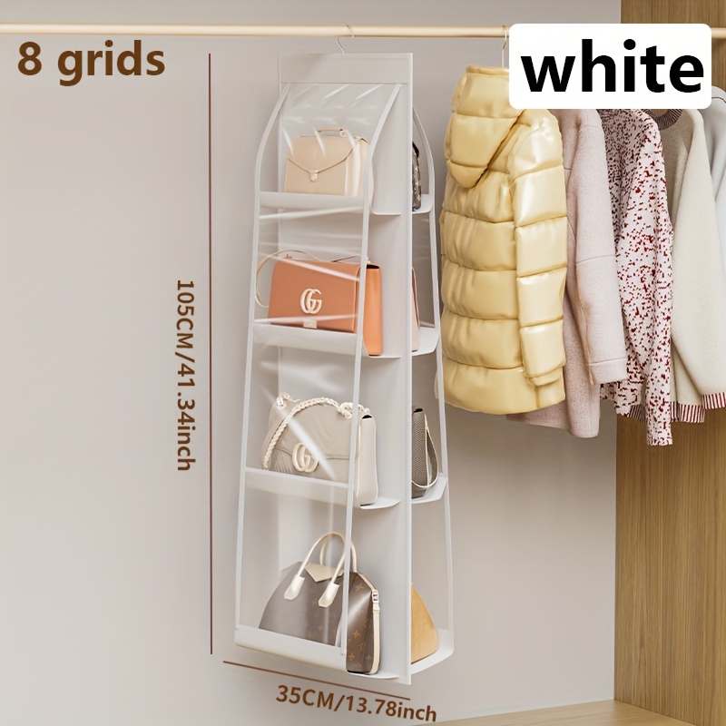 Image of Dual-sided Hanging Storage Organizer For Handbags – Dustproof, Foldable Fabric Bag Holder With Transparent Pockets For Home And Bedroom Organization, Hanging Shelve