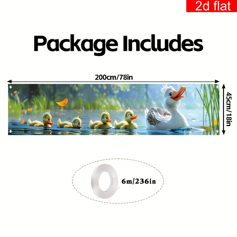 TEMU 2d Flat, 2d Flat - 2d Flat, 2d Flat - 2d Flat Banner, 1pc, Welcome Banner, Made Of Polyester, Featuring A Vibrant Duck Pattern, Spring Party