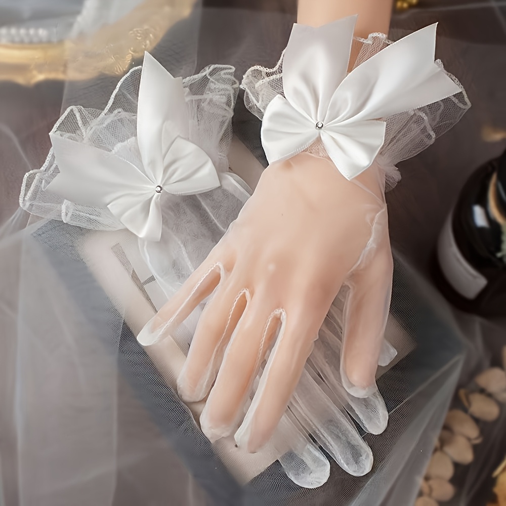 TEMU 【商品名】美しいリボンのデザインが特徴のショートレースグローブ。ヴィンテージフレンチドレスに最適。