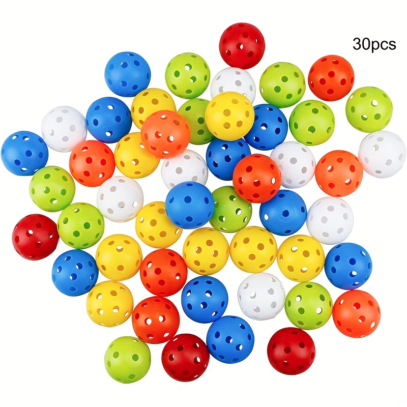TEMU 30-pack Multicolor Pe Plastic Golf Training Balls Suitable For Indoor/outdoor Practice - Hollow Practice Balls With 26 Holes, 1.67-inch Golf