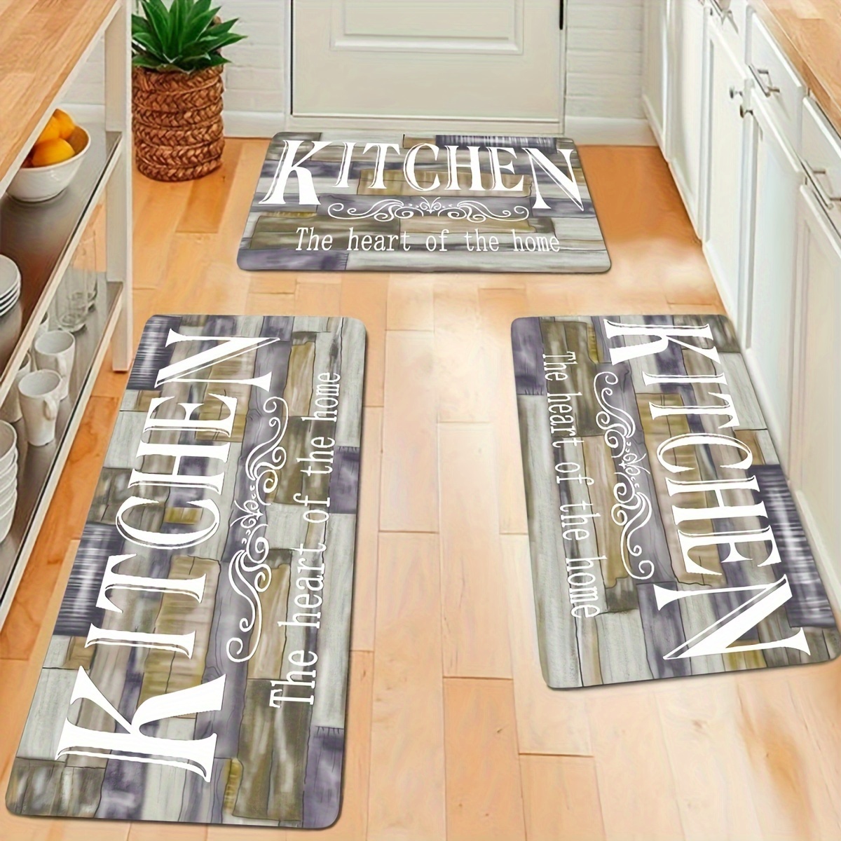 

Kitchen Rugs Set - 3pcs Flannel Polyester Non-slip Absorbent Runner Mats For Bedroom, Living Room, Laundry, Bathroom Entrance - Machine Washable Rectangle Floor Carpets - 40x60cm, 50x80cm, 40x120cm