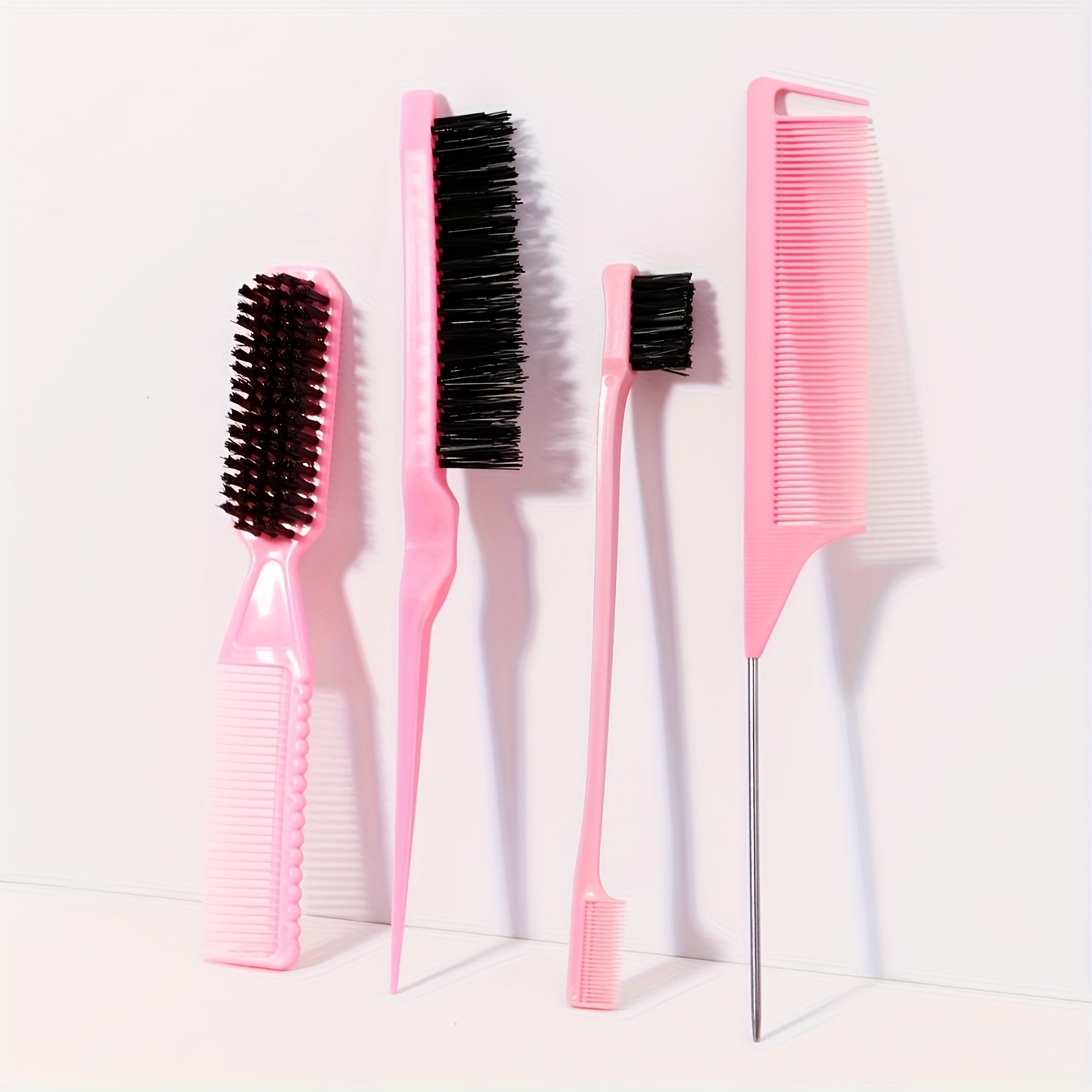 Set Of 4 Styling Combs, Including A Cleaning Brush, Rat Tail Comb, Double-ended Eyebrow Brush, And A Plastic Detangling Comb, Ideal For Men And Women, Perfect For Hairdressing And Salon Travel Needs