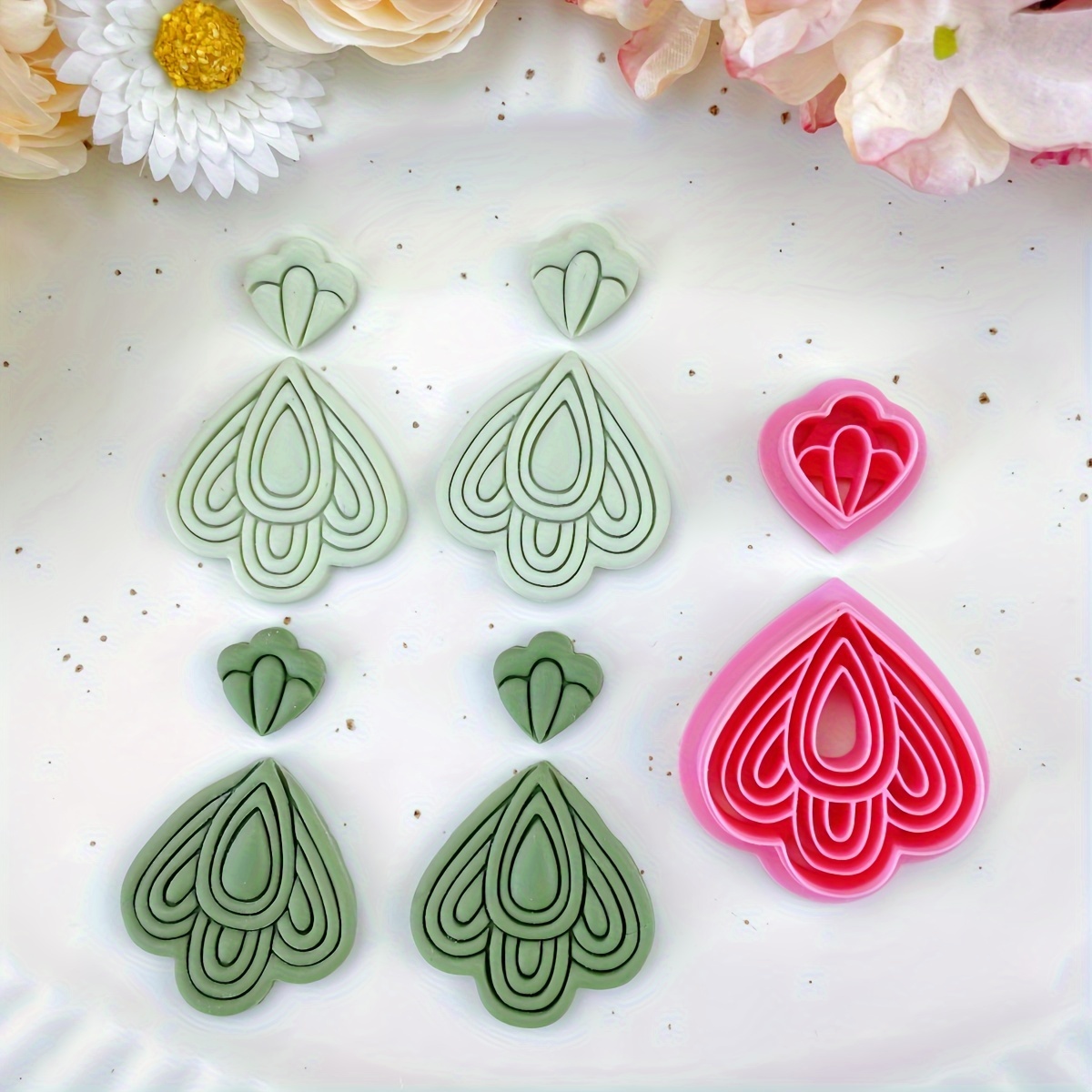 

2-piece Boho Scalloped Polymer Clay Cutters - Detailed Embossing Earring Molds, Non-stick Craft Tools