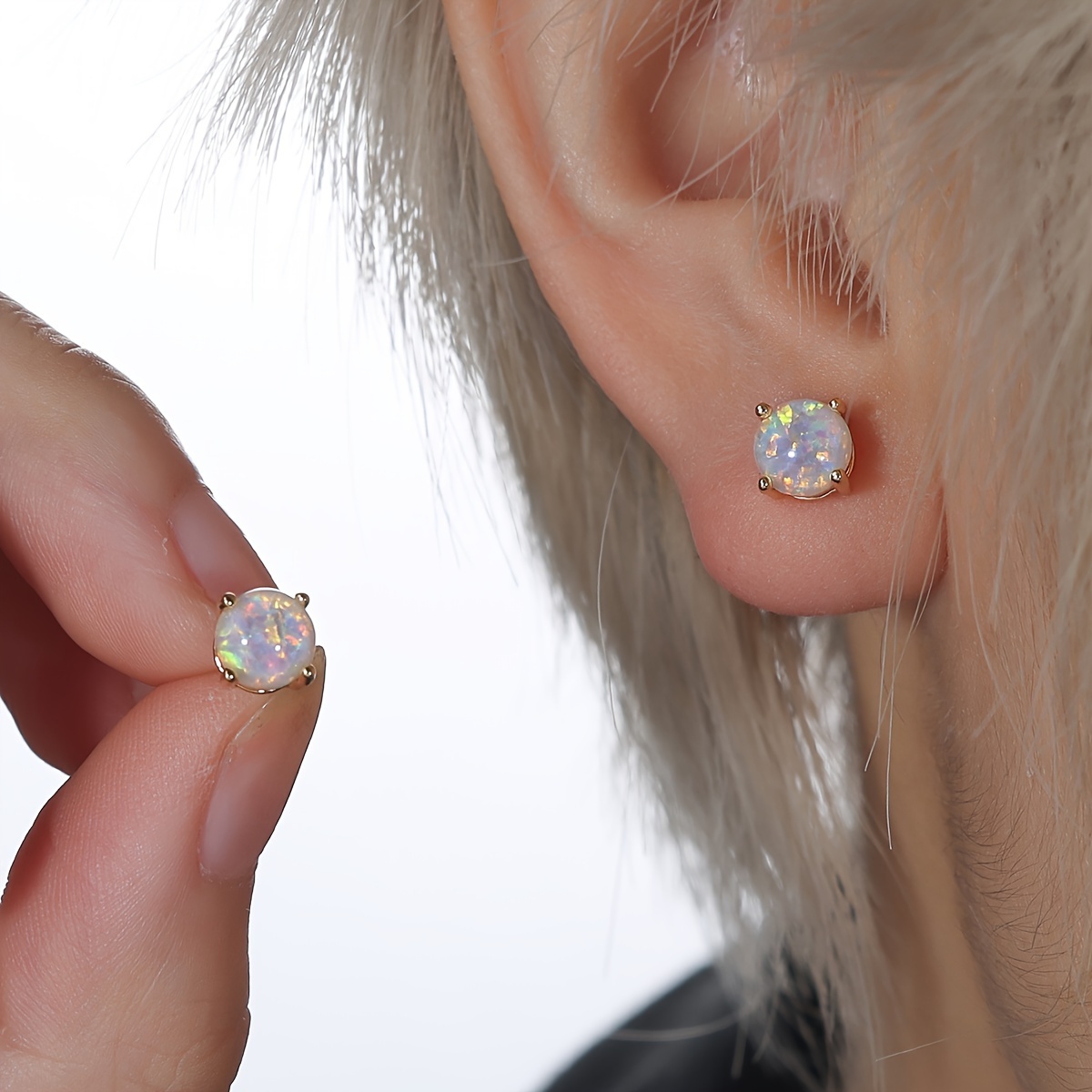 Opal Stud Earrings with Golden Plating - Perfect for Female