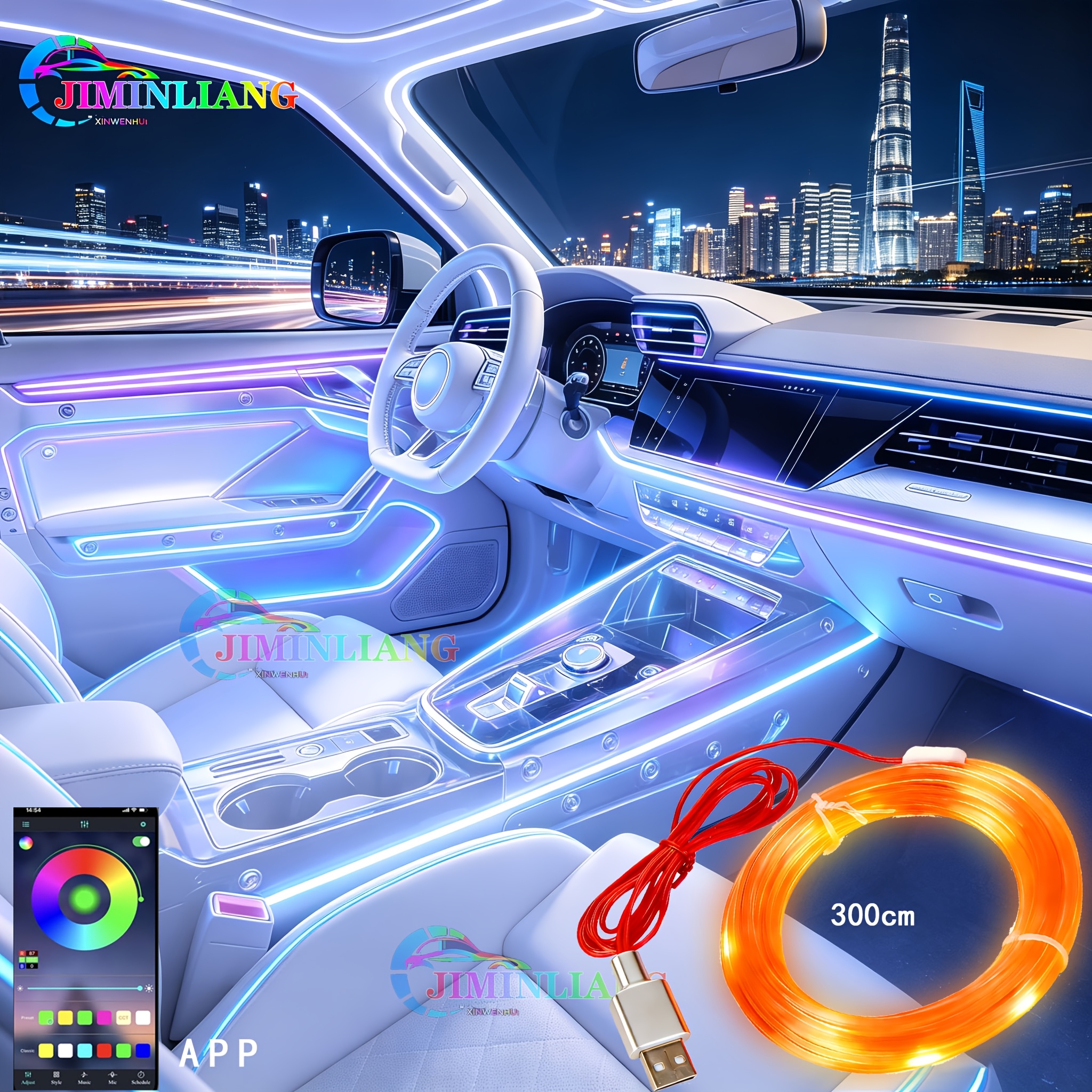 TEMU Car Interior Lights, Wireless Led Interior Car Lights, Rgb 1 In 1 Ambient Lighting Kit With 114 Inches Of Fiber Optic, 16 Million Colors Neon