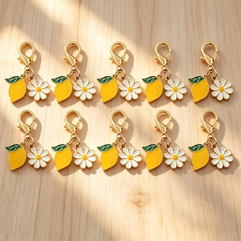 Image of 10 Summer Lemon Daisy Keychains, Stylish Bag Charms, Creative Accessories For Men And Women, Suitable As Birthday, Thanksgiving, Wedding, And Holiday Keychain Gifts For , Family, And Teachers