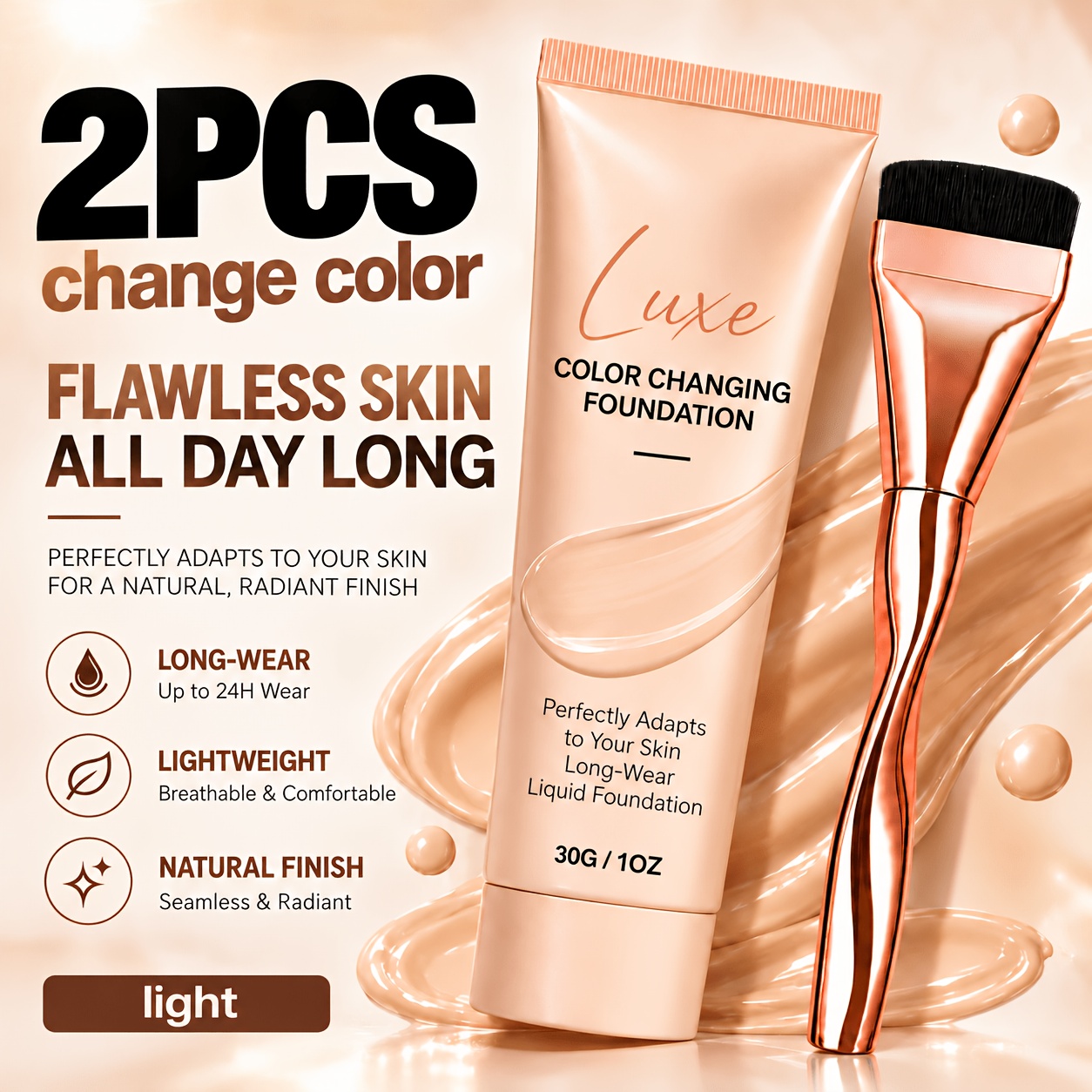 TEMU 2pcs Foundation Set 2 Bottles 30ml Color-changing Foundation Designed For Mature Skin Long-lasting Foundation Flawless Makeup Perfectly Ideal